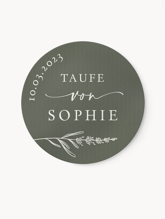 Personalisierte Aufkleber zur Taufe Maja Olive | ⌀ 4cm