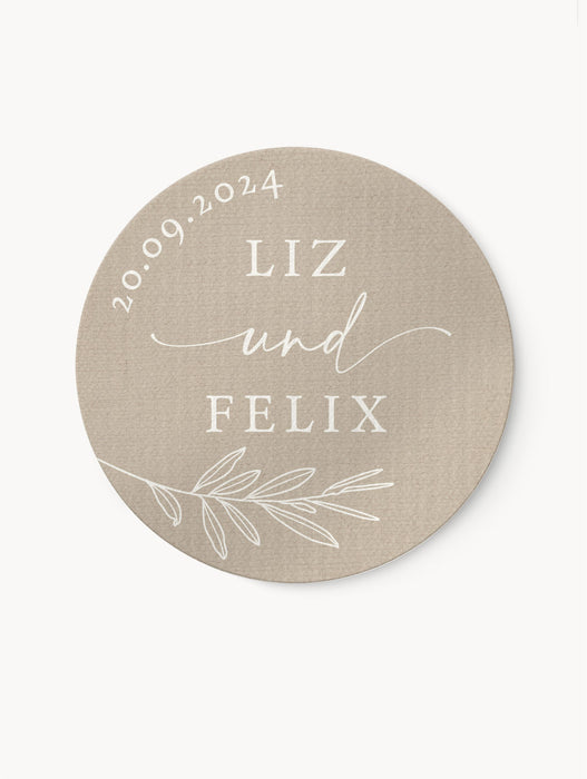 Personalisierte Aufkleber zur Hochzeit Alma Beige | ⌀ 4cm