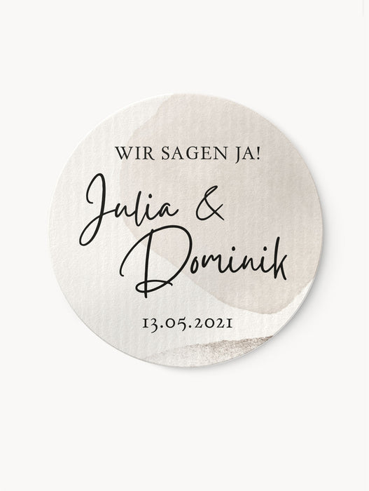 Personalisierte Aufkleber zur Hochzeit Hellgreige | ⌀ 3cm ⌀ 4cm
