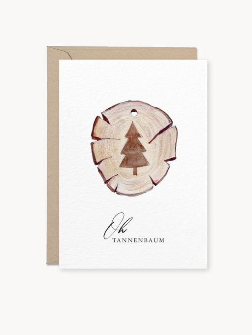 Grußkarte „Oh Tannenbaum“ mit Aquarellmotiv Tanne in Braun, auf Naturkarton mit Kraftpapier-Briefumschlag, DIN A6 Format