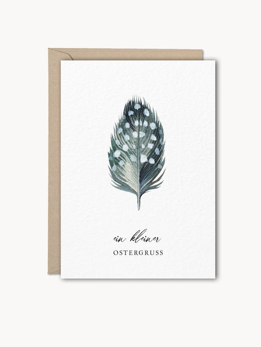 Osterkarte 'Ein kleiner Ostergruß' mit Aquarell-Federmotiv auf Naturkarton, 400 g/m², inkl. Kraftpapier-Umschlag, ideal für persönliche Osterwünsche und Dankesbotschaften.