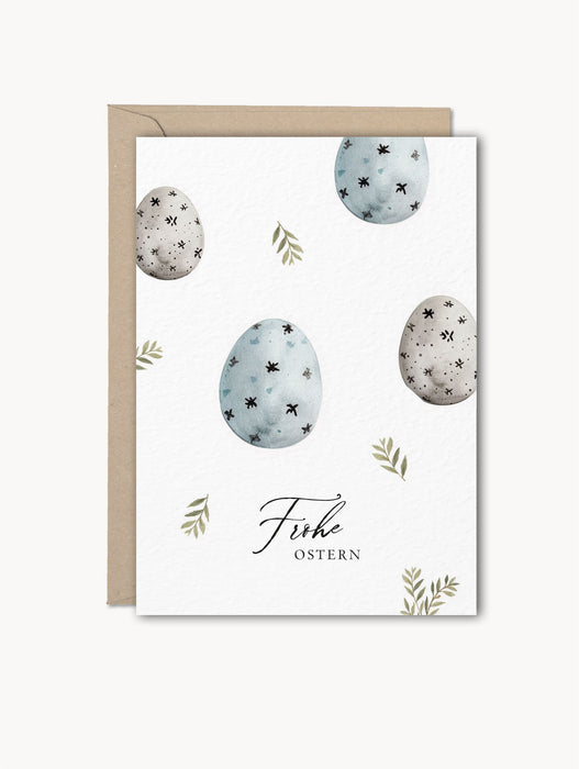 NORDEULE Osterkarte im skandinavisch inspirierten Design mit Aquarell-Ostereiern, 400 g/m² Naturkarton, Kraftpapier-Umschlag – perfekt für fröhliche Ostergrüße