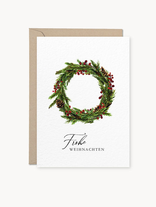 Weihnachtskarte im nordischen Aquarellstil mit dem Weihnachtsgruß "Frohe Weihnachten" aus hochwertiger Naturkarton, Kraftpapier-Umschlag – ideal für Weihnachtswünsche.