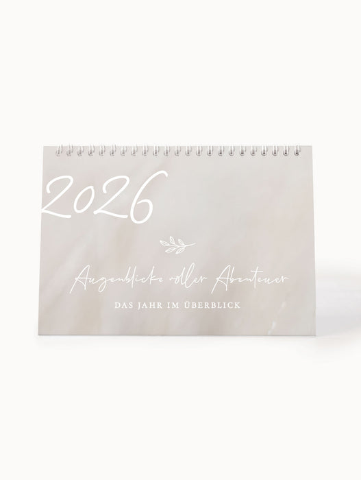 Tischkalender 2026 im beigen Design, ein Blatt pro Monat, inspirierende Sprüche, Platz für Notizen, deutscher Feiertagskalender von NORDEULE
