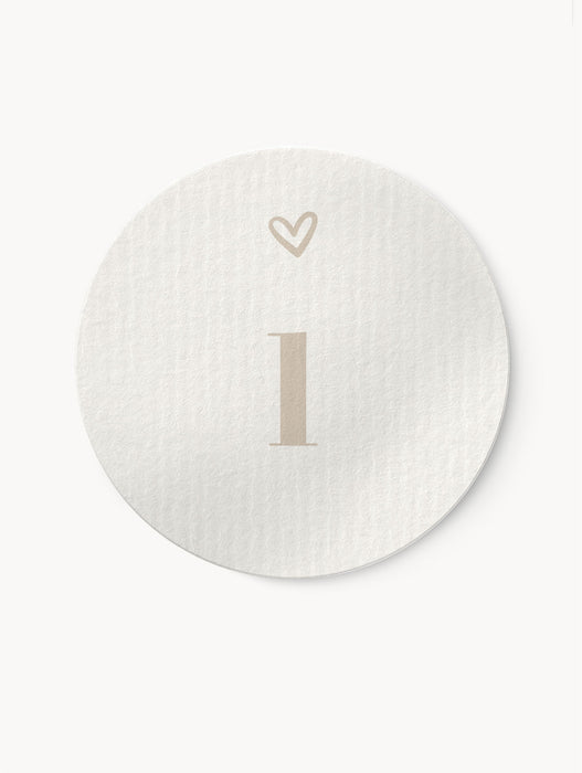 Aufkleber Zahlen 1 bis 24 Weiß-Beige | ⌀ 4cm