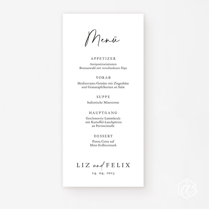 Menükarte Elin zur Hochzeit