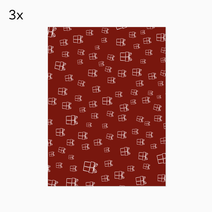Geschenkpapier, 3 Rollen - Verpackungspapier "Geschenkezeit", dunkelrot