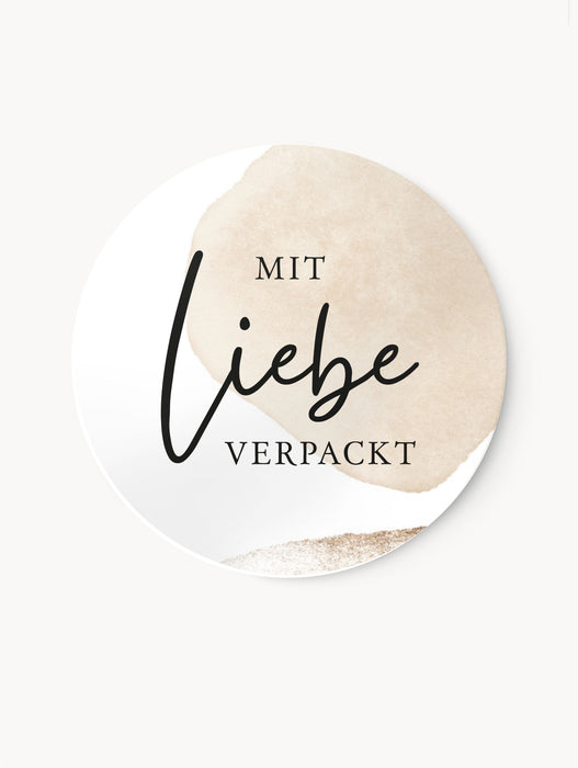 Aufkleber Mit Liebe verpackt Beige | ⌀ 3 cm ⌀ 4 cm