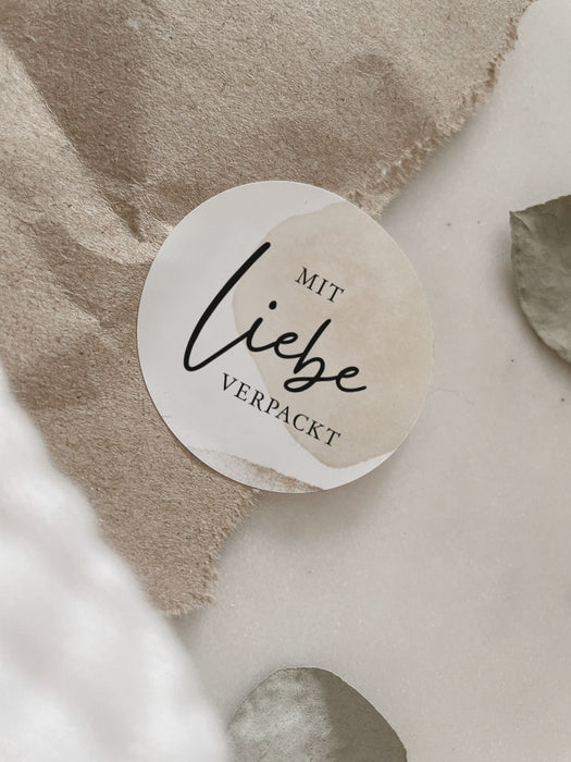 Aufkleber Mit Liebe verpackt Beige | ⌀ 3 cm ⌀ 4 cm