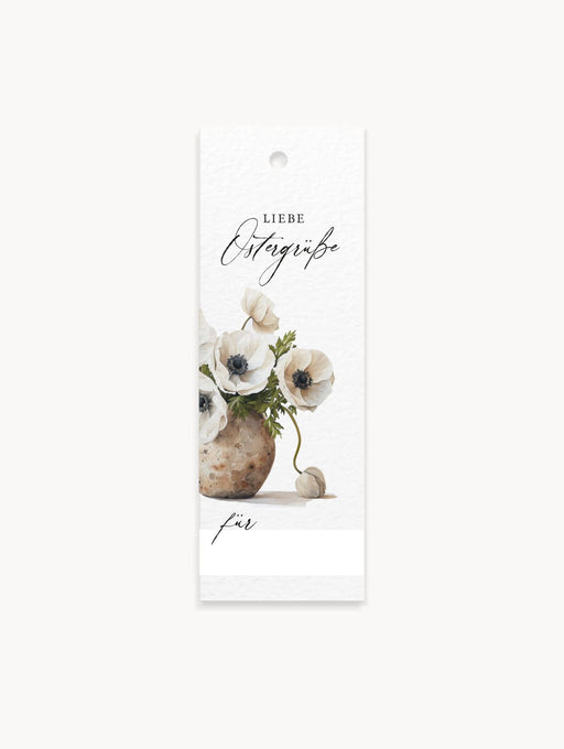 8 Geschenkanhänger mit Aquarell-Anemonenmotiv und Schriftzug „Liebe Ostergrüße“, mit Namenszeile.