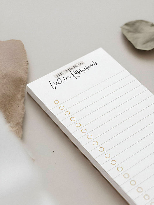 Einkaufsliste Nur noch Licht im Kühlschrank Notizblock | DIN lang