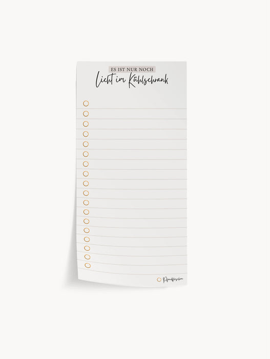Einkaufsliste Nur noch Licht im Kühlschrank Notizblock | DIN lang