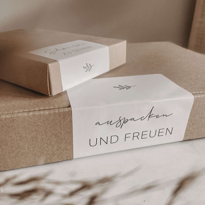 Versandbanderolen auspacken und freuen zum Download im 5er Set | 70x100 | 103x199 mm