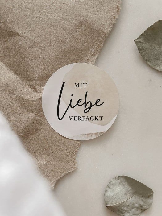 Aufkleber Mit Liebe verpackt Beige | ⌀ 3 cm ⌀ 4 cm