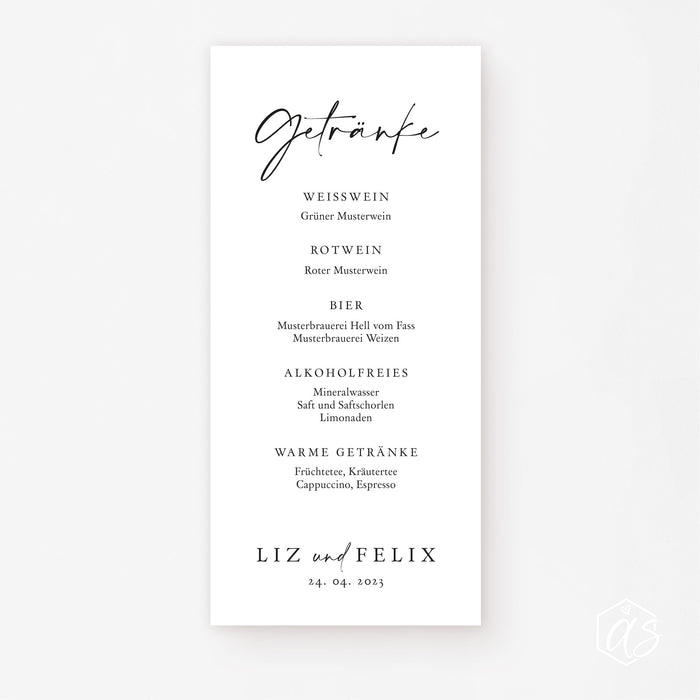 Menükarte Elin zur Hochzeit