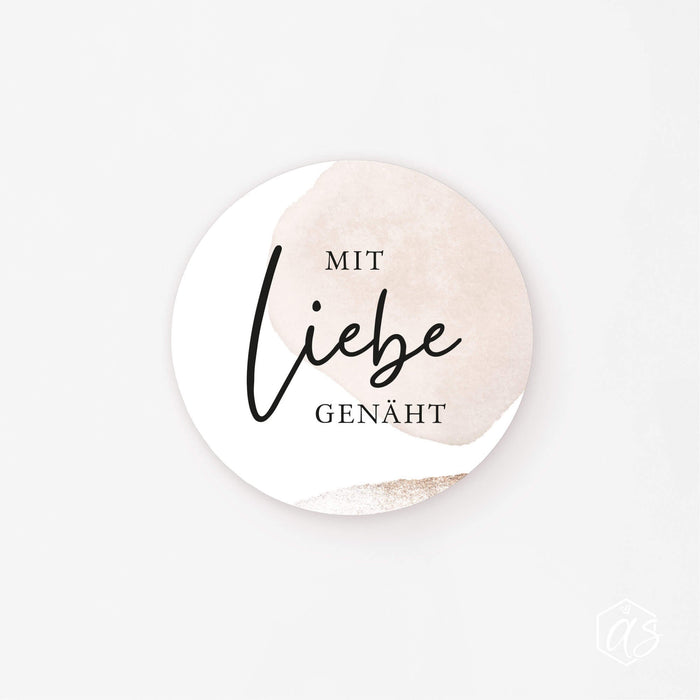 Mit Liebe genäht - Aufkleber, Beige