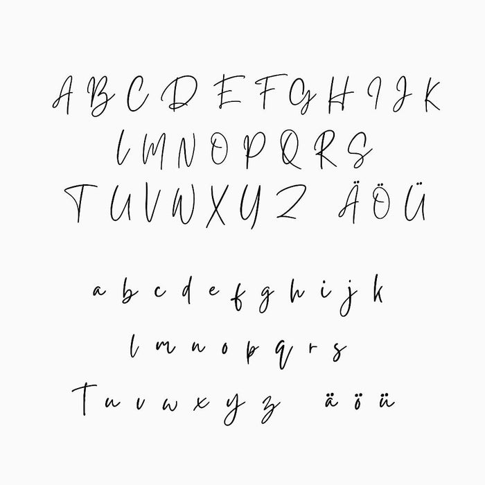 Übersicht einzelner Buchstaben der geschwungenen Schriftart 